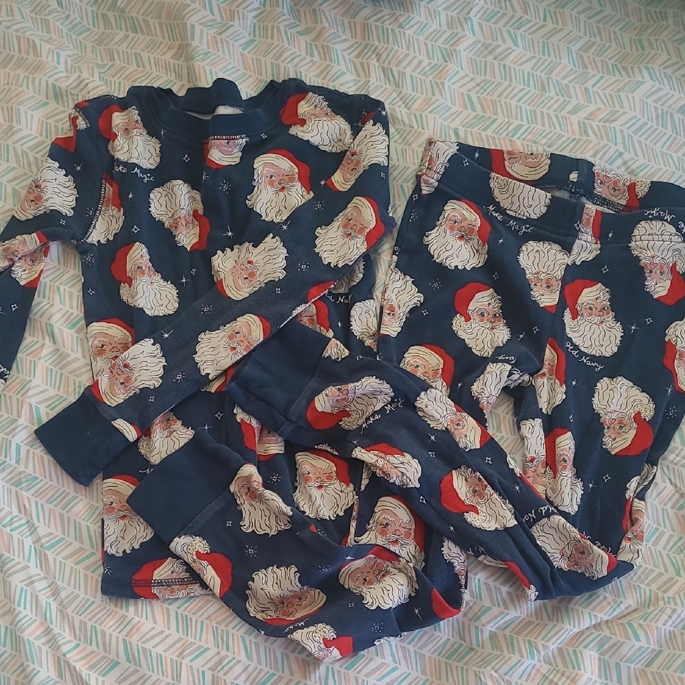 Old Navy Navy Blue Santa Kids Pajama Set Size 8 Unisex